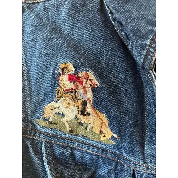 Vintage Denim Embroidered Horse Vest Sz S - Picture 2 of 6